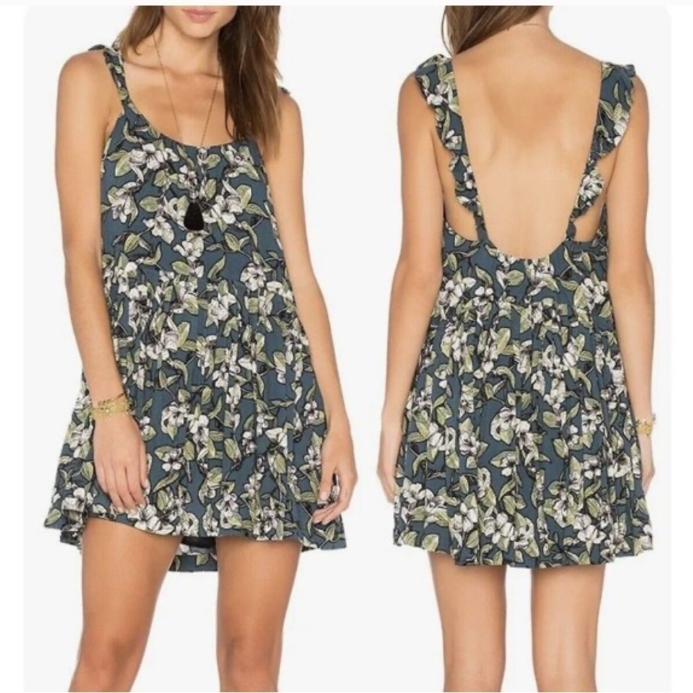 Free People Dear You Blue Combo Floral Strappy Mini Dress Size Small